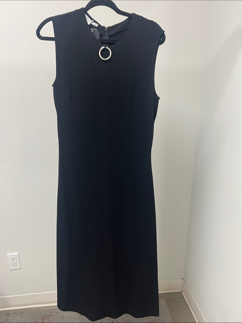 Stella McCartney Black Sleeveless Midi Dress with Silver Ring